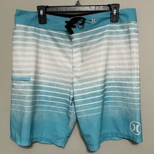 Hurley Men's Swim Trunks 33 White Blue‎ Stripes Phantom Performance Board Shorts